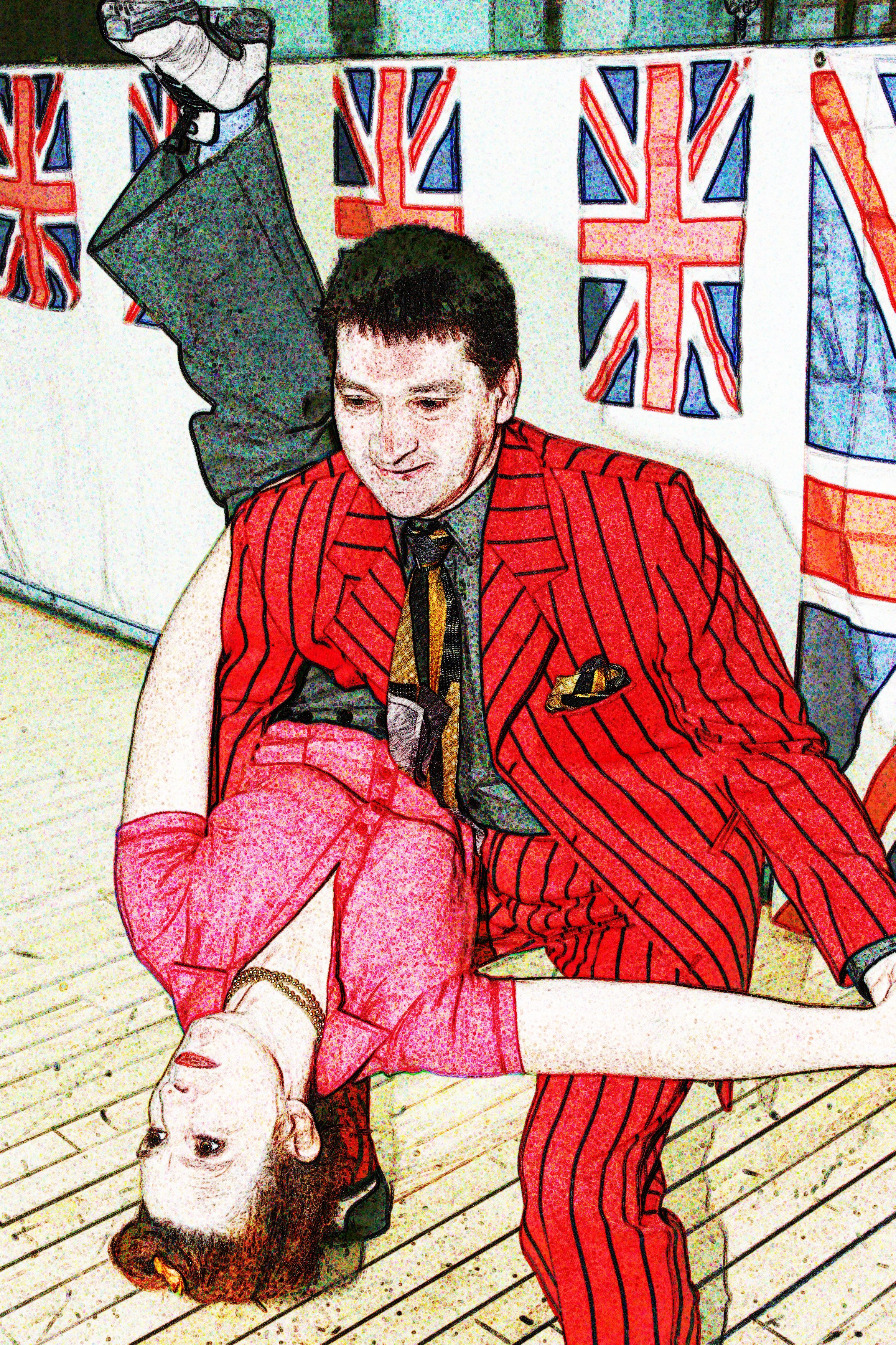 Swing dance in action - Fly Right in their famous red suits